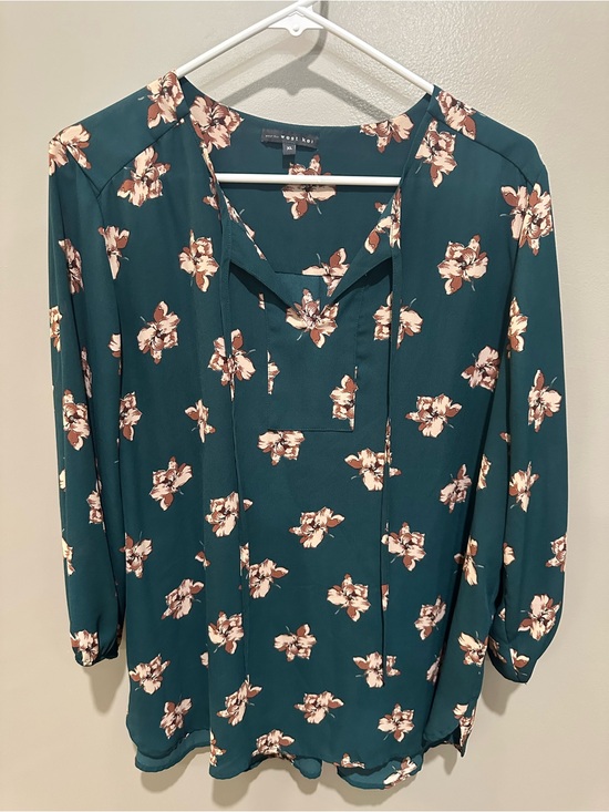 West Kei Tops - West Kei Teal Floral Tie-Neck Tunic